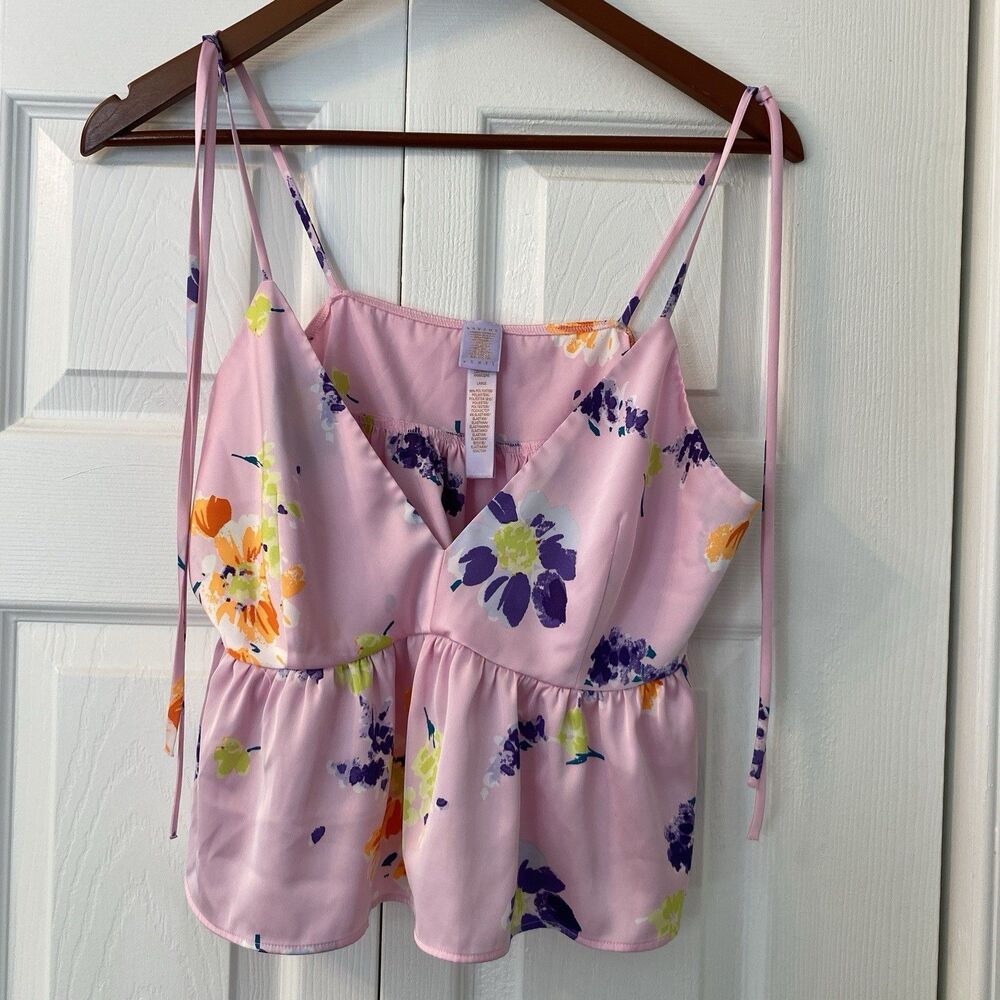 Savage X Fenty Large Pink Satin Crop Babydoll Floral Coquette Festival